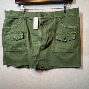 Aerie Denim Mini Skirt Olive Green Utility Pockets Raw Hem‎ XL